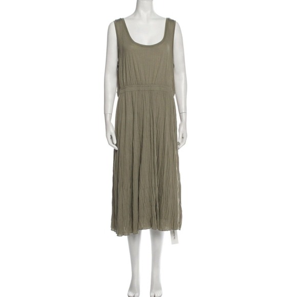 Vince Scoop Neck Pleated Midi Tank Dress in Moss Green‎ Size Large Lagenlook - Picture 1 of 11